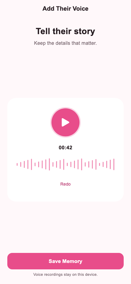 Voice note screen in the app